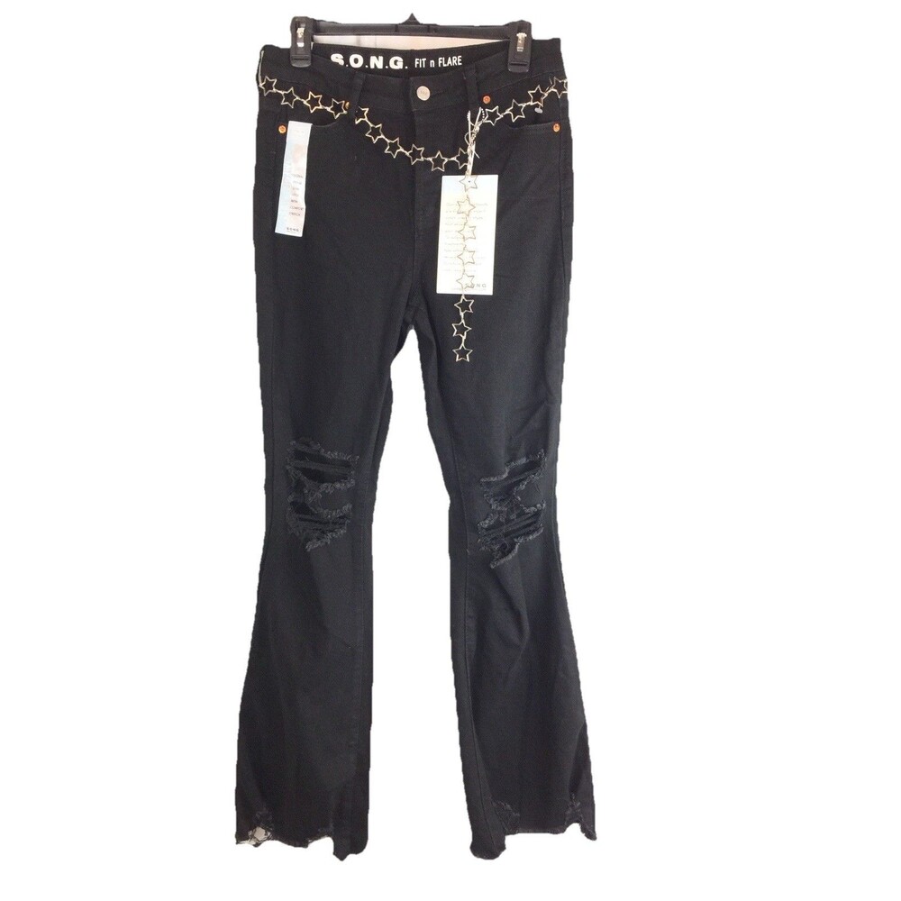 SONG Junior’s Jeans Black Original Vintage Comfort Stretch Flare Size 9/29 New